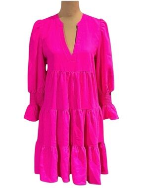 Tuckernuck Pomander Place Tiered Swing Dress Sz S Hot Pink Dopamine Coquette